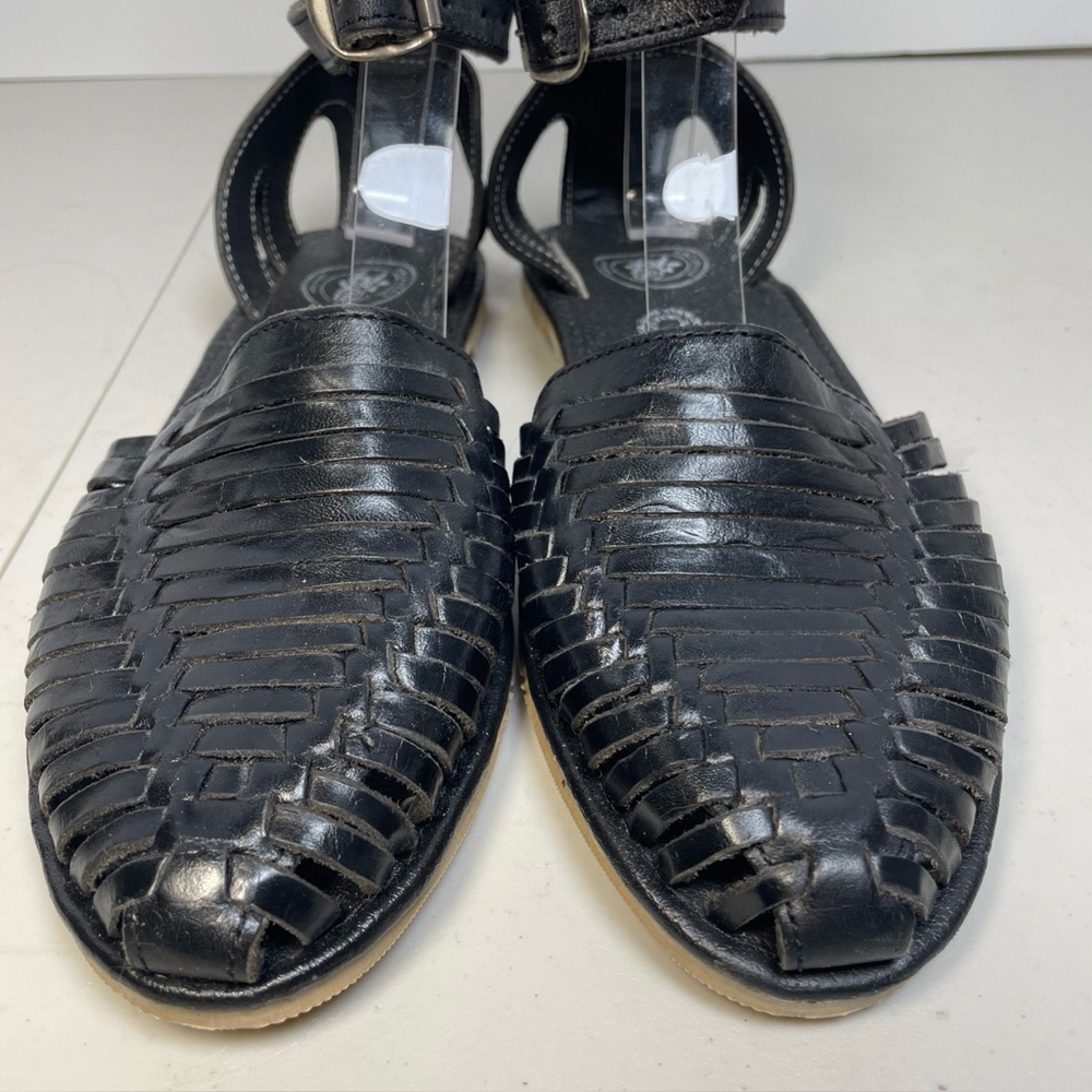 Macarena Huarache Black Leather Shoes Women's SZ 9 Mexican Made Buckle - Picture 2 of 14